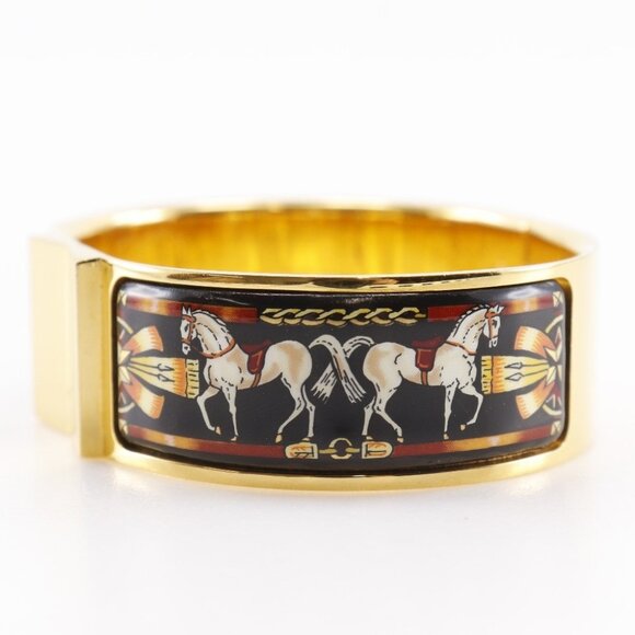 HERMES Location Email Bracelet Shippo Horse Pattern Bangle black Plated Go - Picture 12 of 13